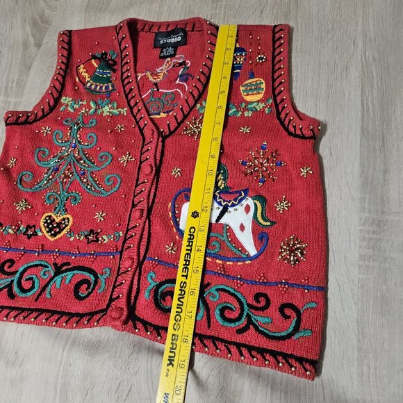 Design Originals Studio Womens Size P/S Red Ugly Christmas Sweater Vest Vintage - Picture 6 of 6